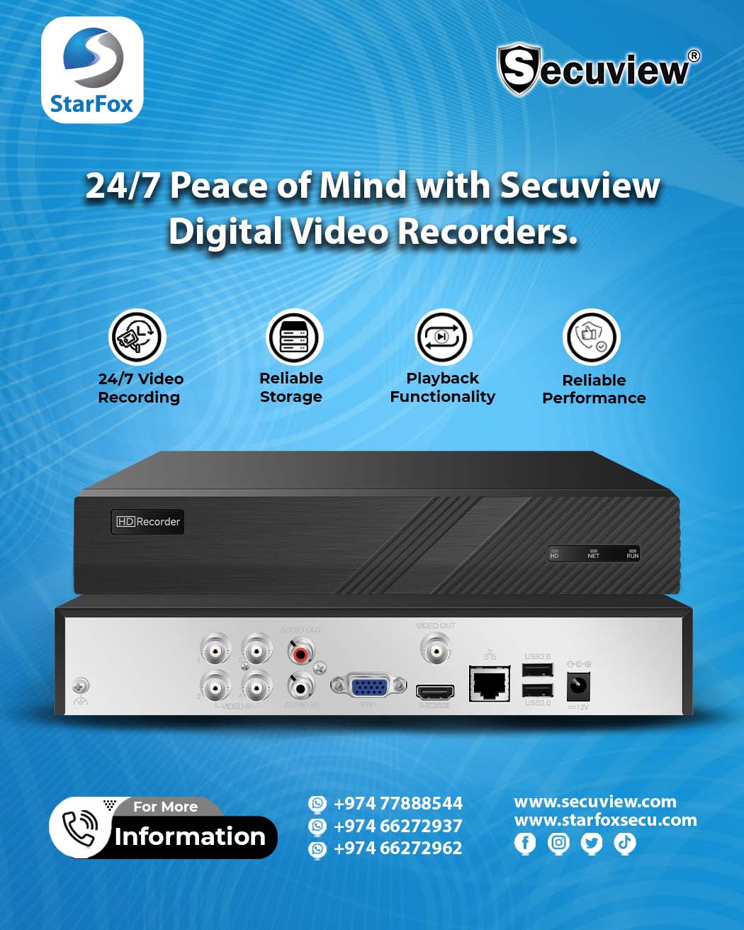 24/7 Peace of Mind with Secuview Digital Video Recorders.