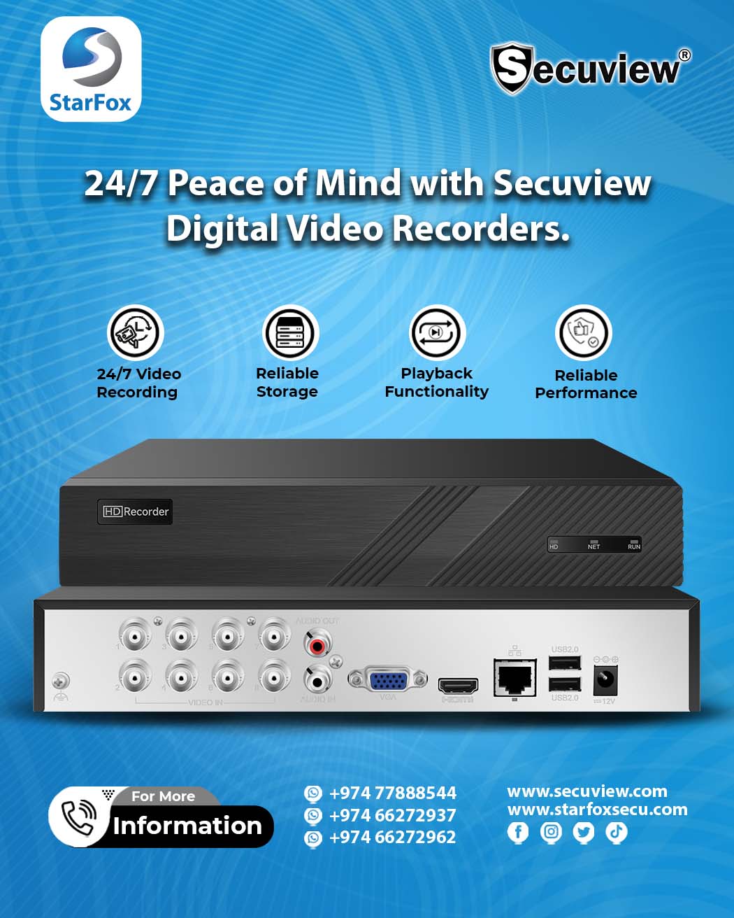 24/7 Peace of Mind with Secuview Digital Video Recorders.