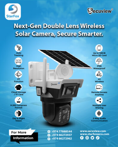 Solar Dual Lens Security Camera, No Wires, Full HD Monitoring.