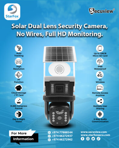Solar Dual Lens Security Camera, No Wires, Full HD Monitoring.